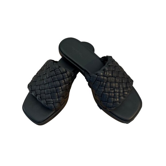 Vince Size 6.5 Black Rumi Woven Leather Slip On Comfort Flats Slide Sandals - Picture 2 of 16